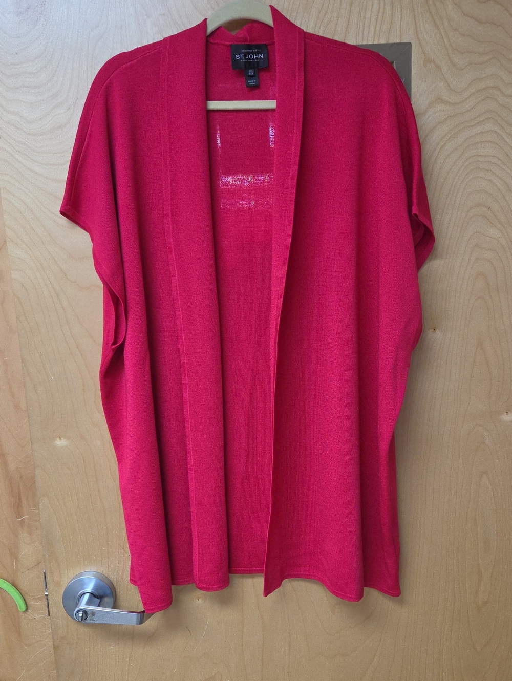 St. John Open-Front Short-Sleeve Cardigan in Bright Red